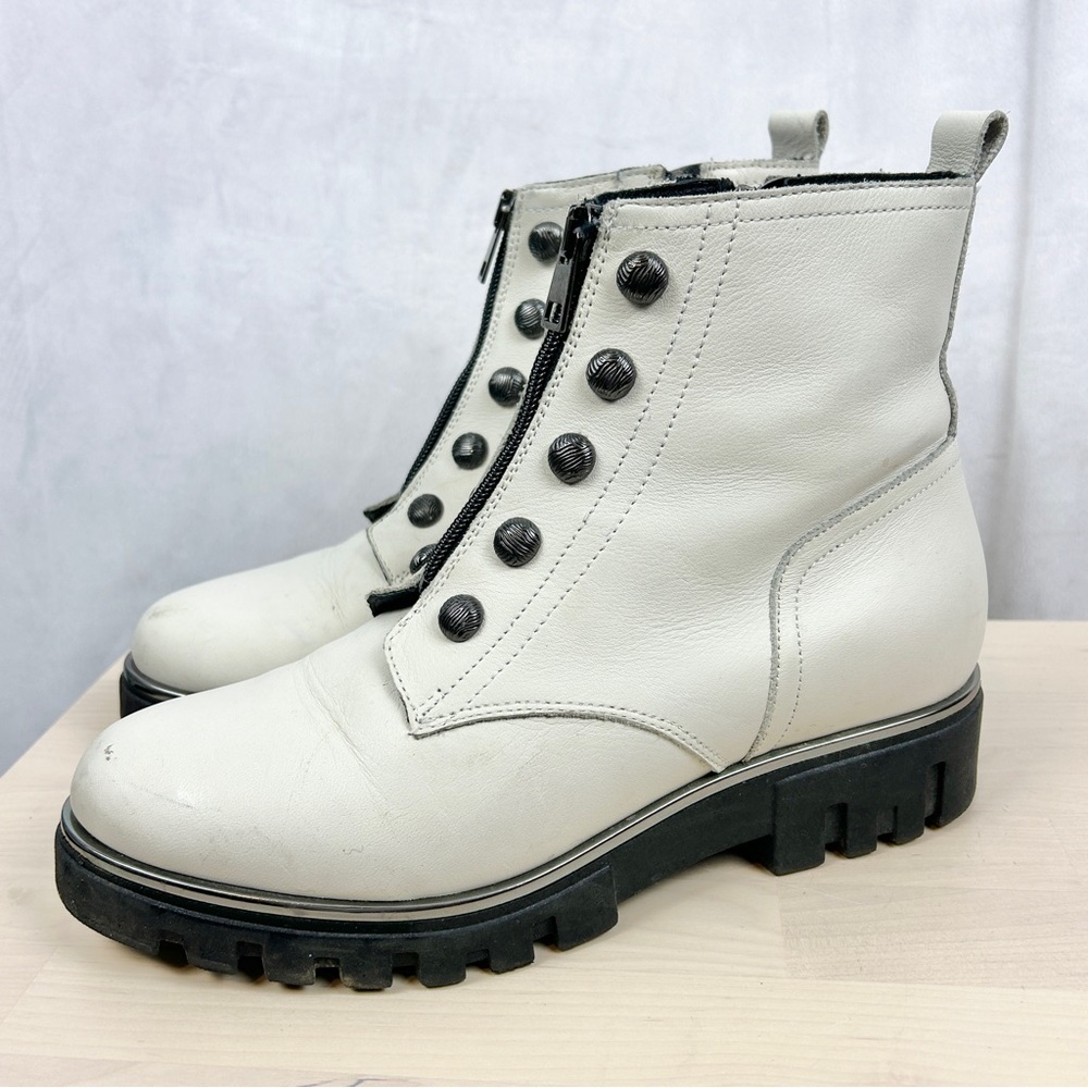 ATELIERS Leather Lug Sole Front Zip Combat Military‎ Boots Women's 9/39 White